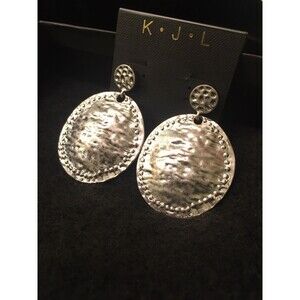 Kenneth Jay Lane Silver Rhodium Plated Disc Dangle Drop Stud Earrings 2.5" long